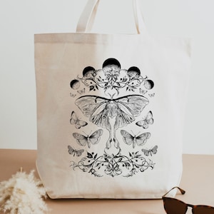 Luna Moth Aesthetic Tote Bag Celestial Moth Dark Cottagecore Trendy Tote Bag Tote Bag Aesthetic Cottagecore Bag Moon Tote Bag Nature Tote