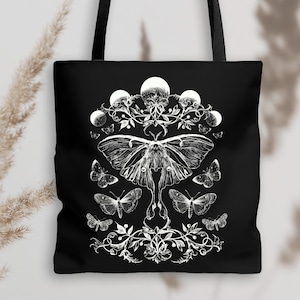 Luna Moth Aesthetic Tote Bag Celestial Moth Dark Cottagecore Trendy Tote Bag Tote Bag Aesthetic Cottagecore Bag Moon Tote Bag Nature Tote