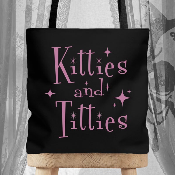 Carlations Collaboration Kitties and Titties Black/Pink Tote Bag