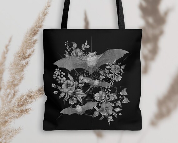 Bat Bag Goth Tote Bag Bat Purse Pastel Goth Bag Library Bag Dark Academia Bag Mall Goth Tote Bag Cute Bat Artsy Tote Bag Dark Cottagecore