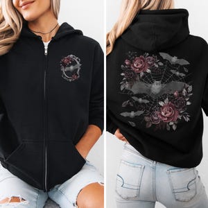 Zip Up Hoodie Bat Sweatshirt Witch Hoodie Spooky Hoodie Edgy Hoodie Witchy Hoodie Goth Hoodie Whimsigothic Romantic Goth Alt Hoodie