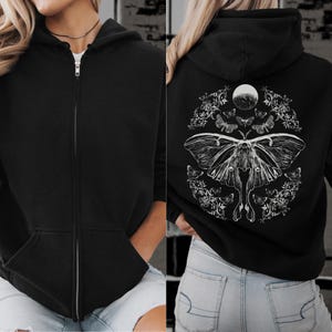 Zip Up Hoodie Luna Moth Goblincore Hoodie Cottagecore Hoodie Goblincore Clothing Moth Hoodie Witchy Hoodie Celestial Hoodie Gothic Hoodie