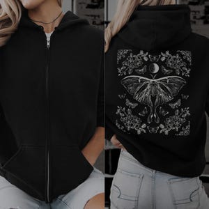 Sudadera con cremallera Luna Moth Goblincore Sudadera con capucha Cottagecore Ropa Goblincore Sudadera con capucha Moth Sudadera con capucha Witchy Sudadera con capucha Celestial Sudadera con capucha gótica