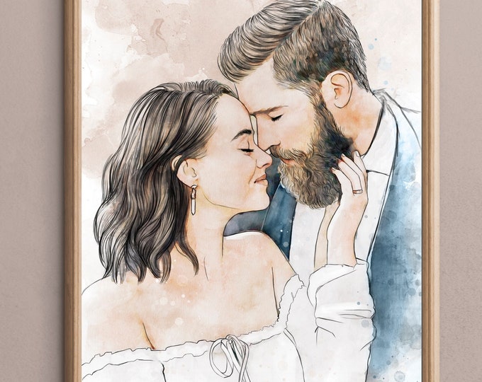 Custom couple portrait, Engagement gift, Personalized family stockings, Anniversary gift, Custom watercolor painting, , Personalized gift