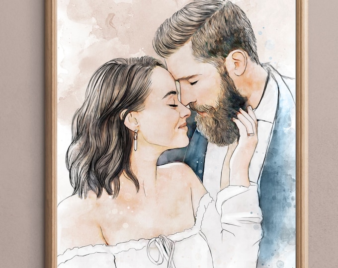 Custom couple portrait, Engagement gift, Personalized family stockings, Anniversary gift, Custom watercolor painting, , Personalized gift