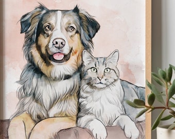 Custom Pet Portrait, Personalized Pet Memorial, Dog Portrait from Photo, Dog Memorial Gift, Pet Loss Sympathy, Watercolor Pet Portrait