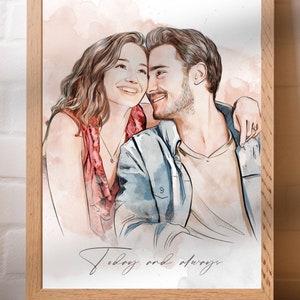 Cadeau personnalisé pour la Saint-Valentin, portrait personnalisé, cadeau de fiançailles, cadeau pour lui, portrait personnalisé à l'aquarelle, cadeau de mariage, cadeau personnalisé elle image 1