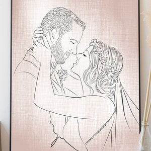 Aangepaste lijntekeningen, verlovingscadeaus, portret stel, huwelijkscadeau, aangepaste lijntekening, cadeaus koppel, jubileumcadeau, portret van foto