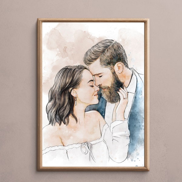Custom couple portrait, Engagement gift, Personalized family stockings, Anniversary gift, Custom watercolor painting, , Personalized gift