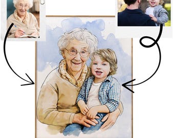 Add a Person to Hand drawn Portrait • Memorial Portrait • Combine Photos into One Drawing • Personalized Portrait • Custom Family Portrait