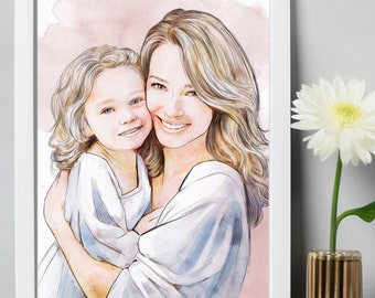 Custom Mothers Day Gift, Custom portrait, Best gift for her, Grandmother gift, Personalized watercolor portrait, Personalized gift