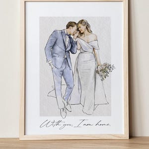 Aangepast portret paar, verlovingscadeau, aangepast kunstcadeau aan de muur, jubileumcadeau, aangepaste aquarel, gepersonaliseerd cadeau