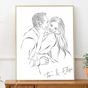 Couple custom gifts, Unique gifts for couple, Couple portrait, Custom couple illustration, Watercolor painting from photo, Line drawing image 1