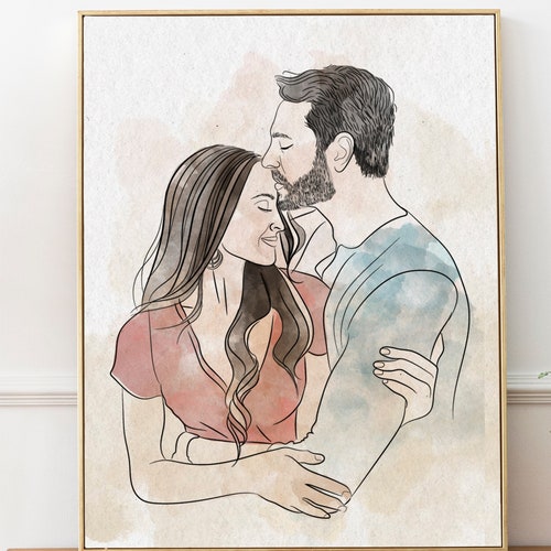 Line Art Custom Portrait Watercolor Painting Gift for Etsy