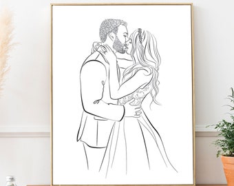 Line Art benutzerdefinierte Porträt, Aquarell Malerei, Geschenk für Paar, Verlobungsgeschenk, Familie benutzerdefinierte Kunst, personalisierte Geschenk, Jubiläumsgeschenke