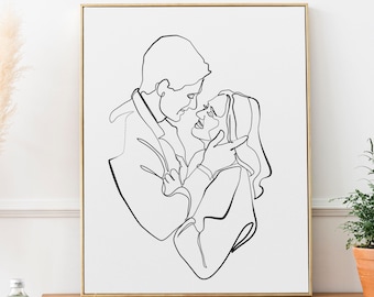 Dessin au trait, Illustration de couple personnalisée, Portrait en ligne de famille, Cadeaux personnalisés petit ami, Cadeau d’anniversaire, Portrait de couple