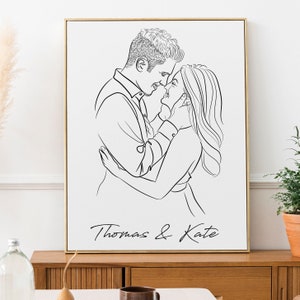 Line art custom portrait, watercolor painting, Gift for couple, Engagement gift, Family custom art, Personalized gift, Anniversary gifts