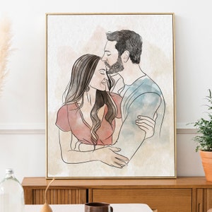 Custom couple portrait, Line art drawing, Custom watercolor painting, Family portrait, Line drawing, Valentine's gift, Best selling items