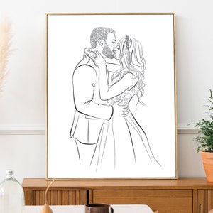 Line art custom portrait, watercolor painting, Gift for couple, Engagement gift, Family custom art, Personalized gift, Anniversary gifts