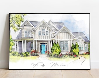 House portrait, Custom house portrait, Drawn houses, Paintings of home, House watercolor painting, Home drawing watercolor, Drawn houses