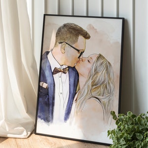 Benutzerdefinierte Paar Porträt, Verlobungsgeschenk, personalisierte Familienstrümpfe, Jubiläumsgeschenk, kundenspezifische Aquarellmalerei, personalisiertes Geschenk Bild 4