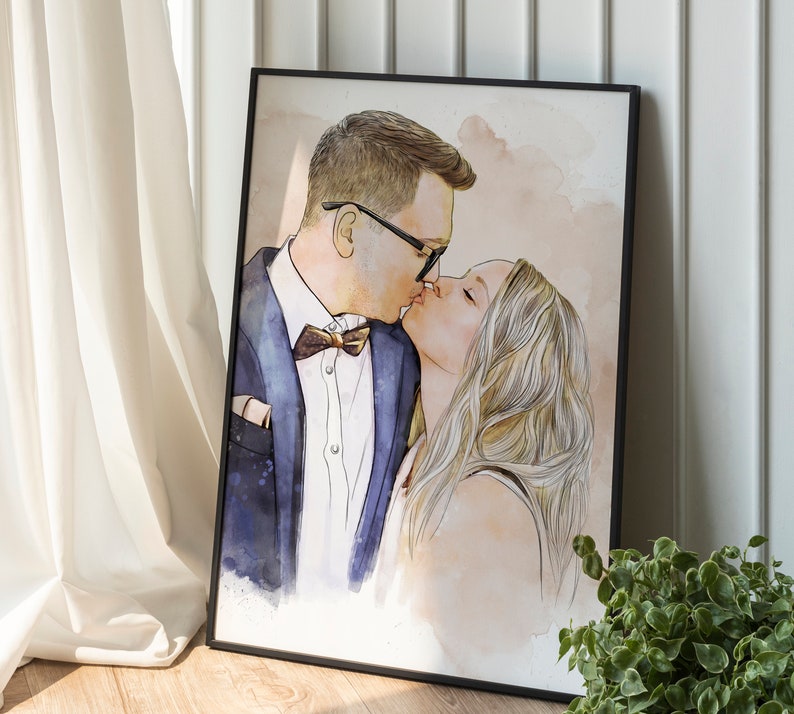 Custom Valentine gift, Custom portrait, Engagement gift, Gift for him, Personalized watercolor portrait, Wedding gift, Personalized gift her image 4