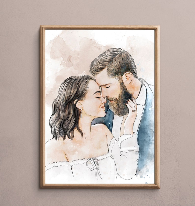 Benutzerdefinierte Paar Porträt, Verlobungsgeschenk, personalisierte Familienstrümpfe, Jubiläumsgeschenk, kundenspezifische Aquarellmalerei, personalisiertes Geschenk Bild 1