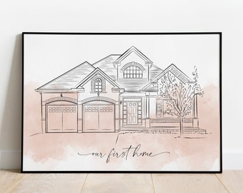 Custom house portrait, House watercolor painting from photo, Paintings of home, Personalized line art  house painting, Home portrait