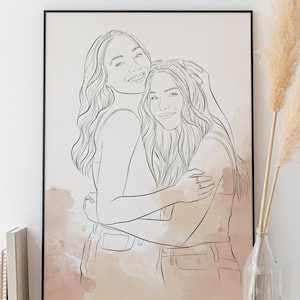 Best friend gift Personalized, Custom friend gift, Line art Portrait, Best friend Birthday Gifts, Sketch from photo, Gifts for girlfriends