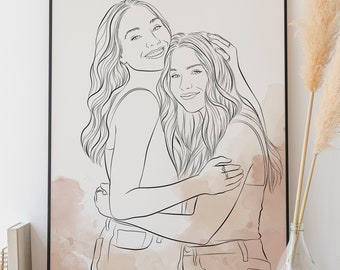 Beste Freundin Geschenk, Line Art Portrait, Beste Freundin Geburtstagsgeschenke, Skizze vom Foto, Geschenke für Freundinnen