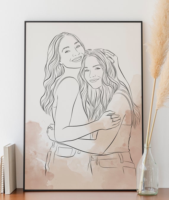 Best friend gift Personalized, Custom friend gift, Line art Portrait, Best friend Birthday Gifts, Sketch from photo, Gifts for girlfriends