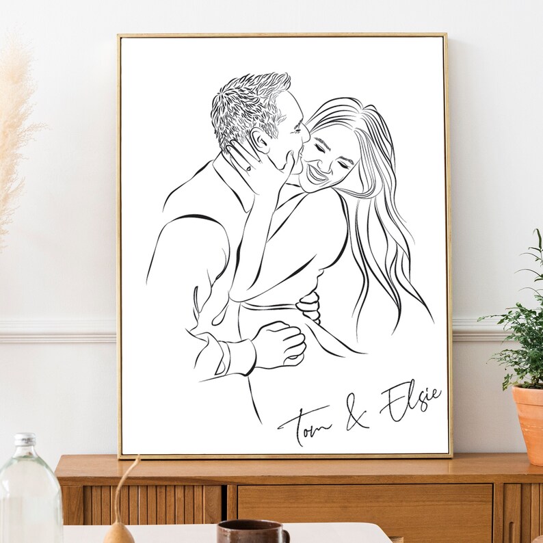 Couple custom gifts, Unique gifts for couple, Couple portrait, Custom couple illustration, Watercolor painting from photo, Line drawing image 1