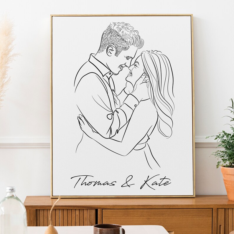 Couple custom gifts, Unique gifts for couple, Couple portrait, Custom couple illustration, Watercolor painting from photo, Line drawing image 3