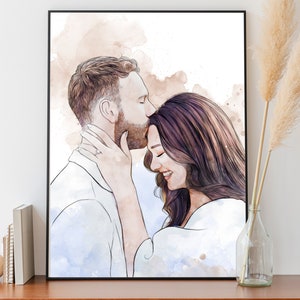 Custom Valentine gift, Custom portrait, Engagement gift, Gift for him, Personalized watercolor portrait, Wedding gift, Personalized gift her image 3