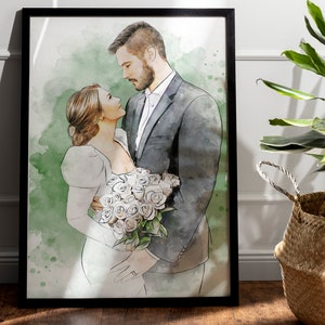 Custom Valentine gift, Custom portrait, Engagement gift, Gift for him, Personalized watercolor portrait, Wedding gift, Personalized gift her image 2