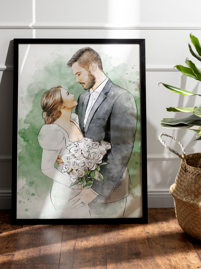 Custom Valentine gift, Custom portrait, Engagement gift, Gift for him, Personalized watercolor portrait, Wedding gift, Personalized gift her image 2