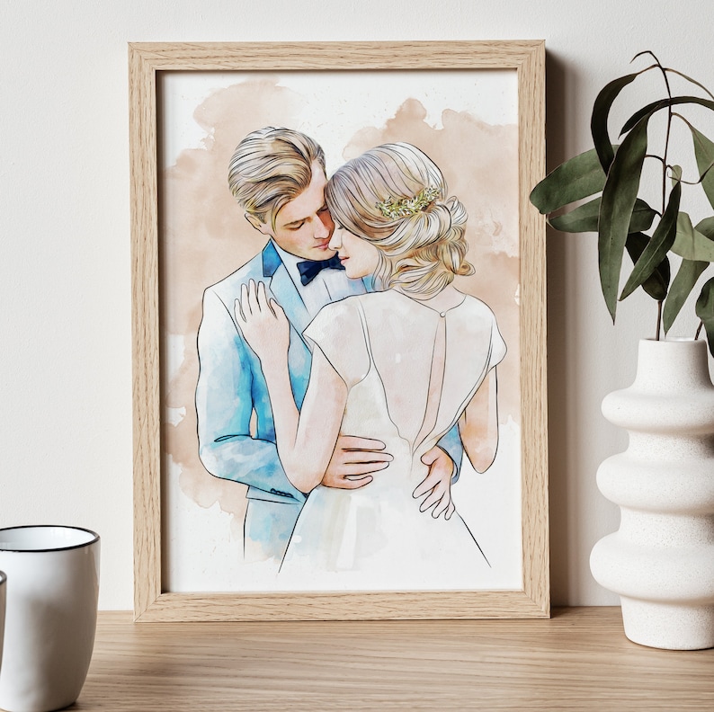 Custom portrait from photo painting, Housewarming gift, Anniversary gift for husband, Personalised gift engagement celebration wedding gift image 2