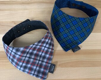 Handmade Dog Scarf or Bandana with Checkered Pattern, Adjustable with Snap Buttons