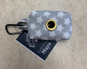 Elegant gray starry leatherette pouch to store your rolls of dog poop bags