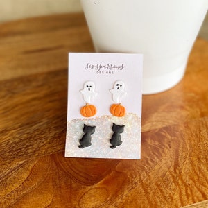 Polymer Clay stud earrings, Build your own stud pack Halloween Pumpkin Earrings, Bat earrings, owl earrings, cat earrings, fall earrings