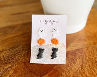 Polymer Clay stud earrings, Build your own stud pack Halloween Pumpkin Earrings, Bat earrings, owl earrings, cat earrings, fall earrings