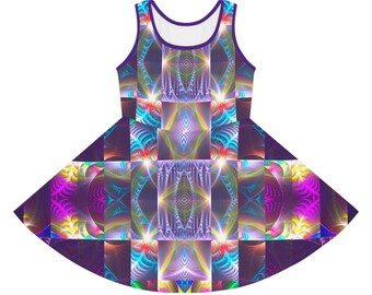 Girls' Psychedelic Boho Fractal Sleeveless Sundress by Alien Fossil Art | Party Festival Wear