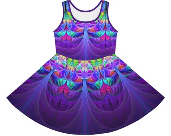 Copy of Girls' Psychedelic Boho Fractal Sleeveless Sundress by Alien Fossil Art | Party Festival Wear
