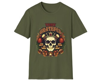 Very Grateful - Trippy Mushroom Skull Psychedelic Concert Softstyle T-Shirt