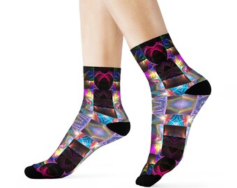 Psychedelic Boho Fractal Crew Socks by Alien Fossil Art