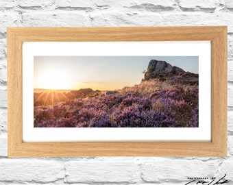 Framed print of Ashover Rock at Sunset, Derbyshire - Panoramic Photo Wall Art and Decor