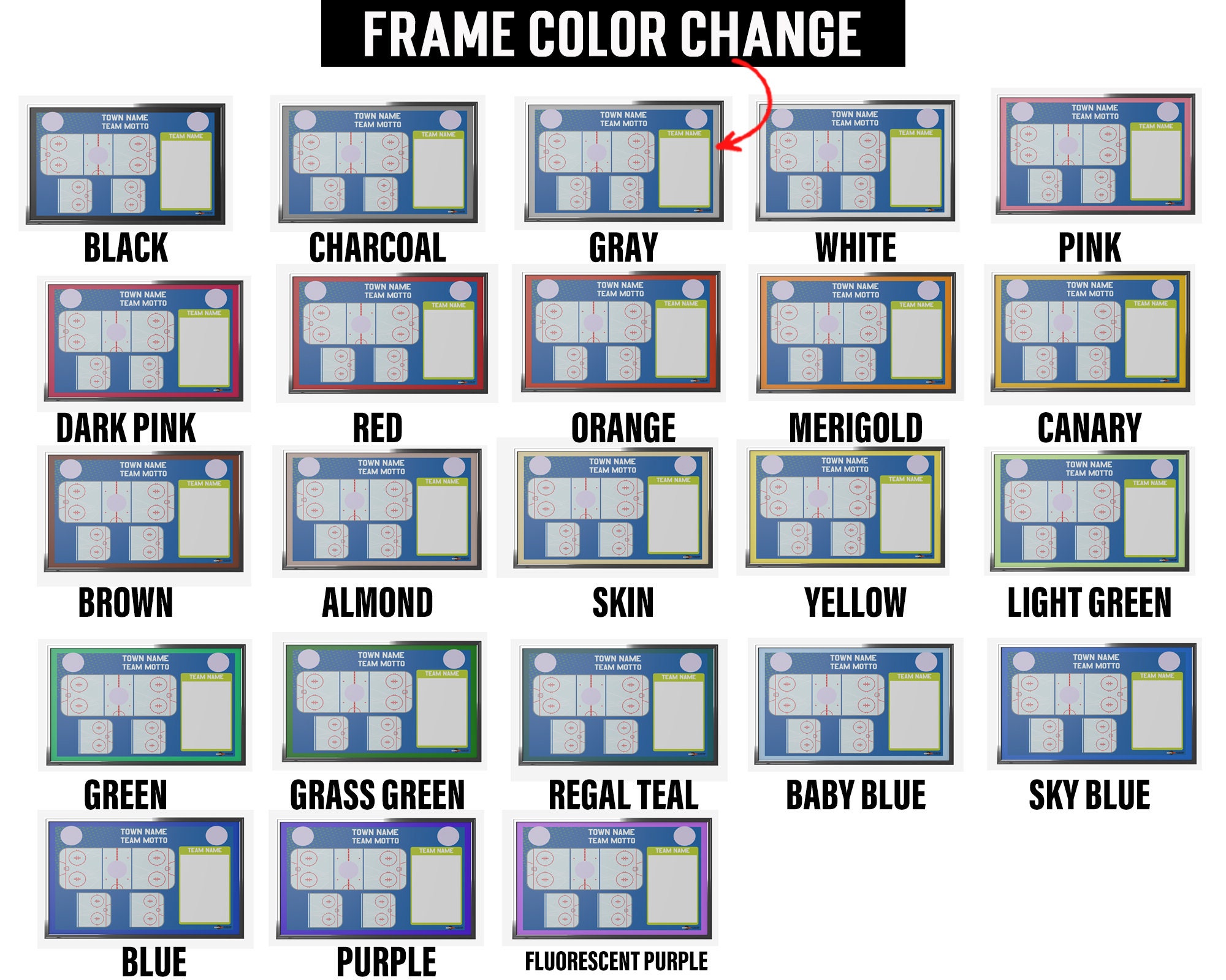 Custom Hockey Locker Room Whiteboard wall, Hockey Board, Framed Board