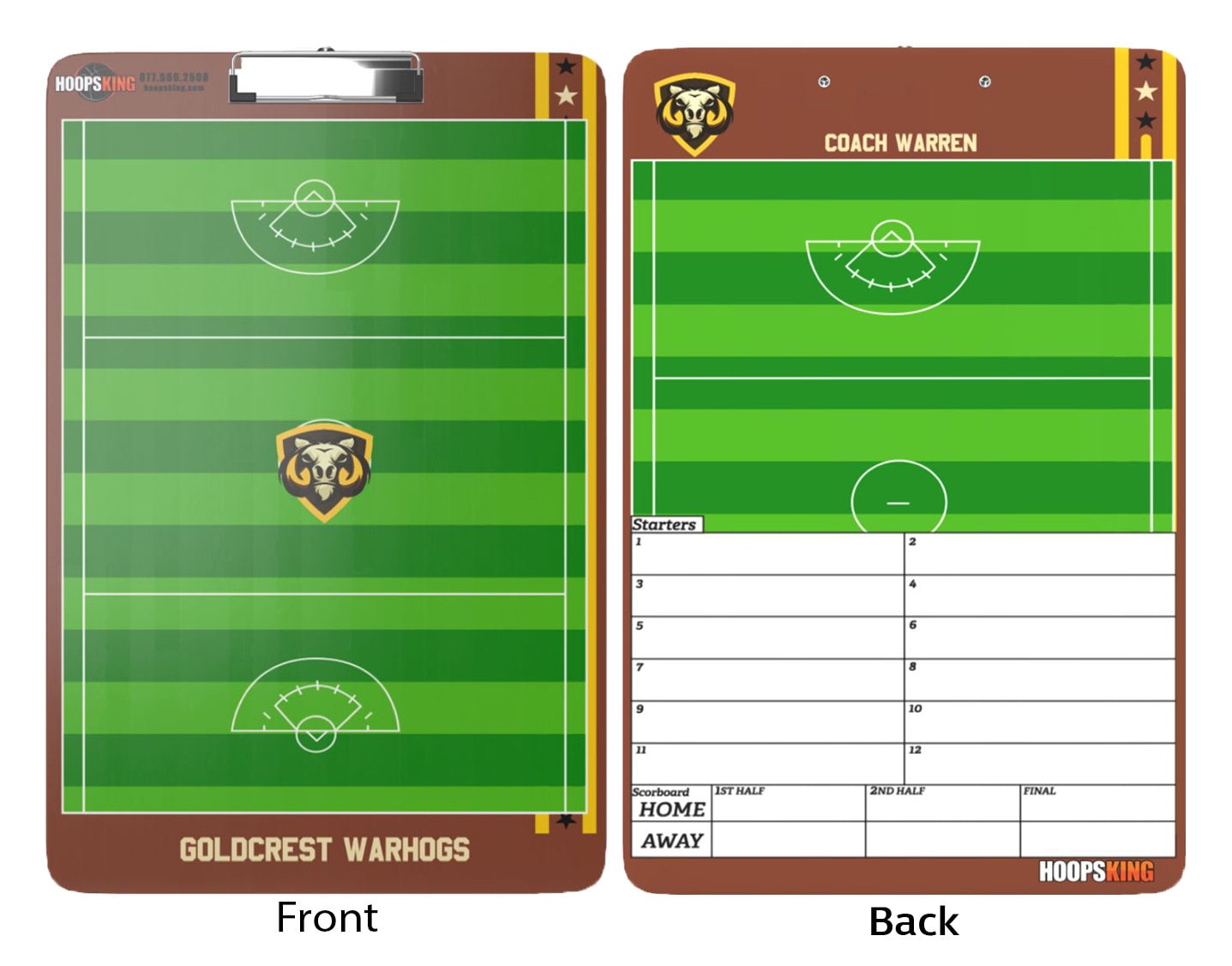 Custom Lacrosse Clipboard (2 Sided), Custom Clip Board, Dry Erase Board, Coaching Board, 12 X 18 Lacrosse Field With Half Field and Notes