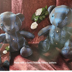 Memory bear with a personalized embroidered patch, made with loved ones clothing