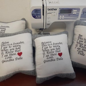 8x10 Embroidery memory pillow made with your loved ones clothing personalized with names